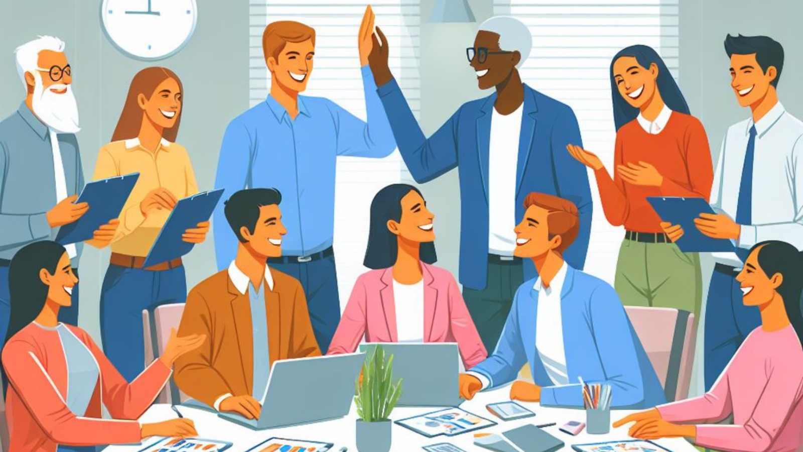 Diverse coworkers collaborating